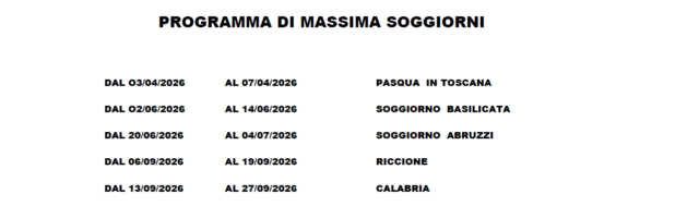 PROGRAMMA DI MASSIMA SOGGIORNI 2026